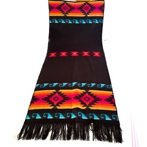 Mexican Table Runner Woven Fringe Tabletop Bed Runner 25" x 62"